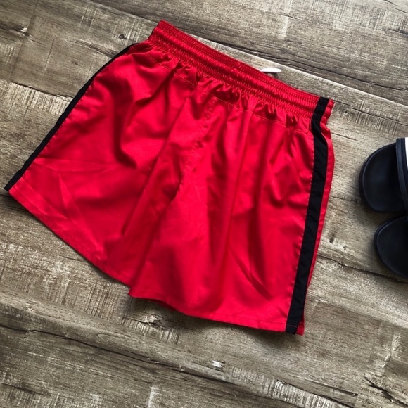 Nike Red Black Stripe Dri Fit Girls Soccer Shorts - Picture 2 of 8